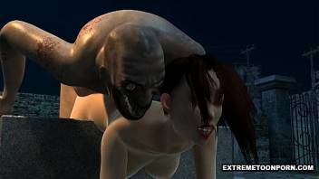 Sexy 3D Babe Fucked in a Graveyard by a Zombie