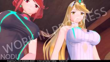 Pyra and Mythra sexy fun hentai sex 3some (by NODU)